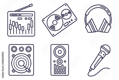 Vector art of set of music studio equipment vector illustration