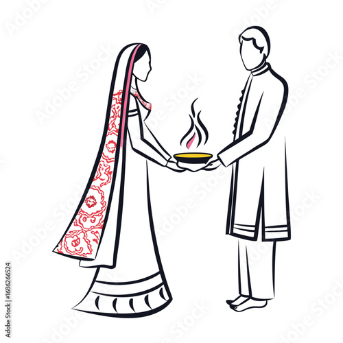 Traditional Indian Wedding Ceremony with Bride and Groom Sharing Light Symbolic of Their Union and New Beginnings