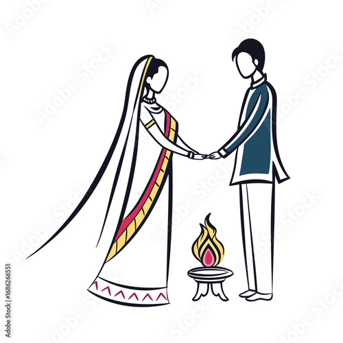 Traditional Indian Wedding Ceremony with Bride and Groom Sharing Light Symbolic of Their Union and New Beginnings