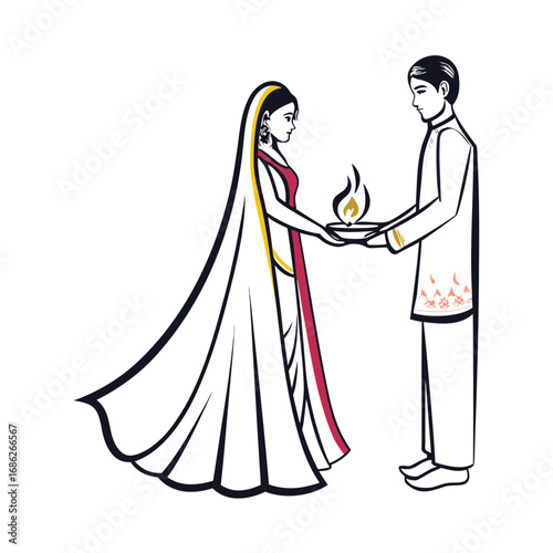 Traditional Indian Wedding Ceremony with Bride and Groom Sharing Light Symbolic of Their Union and New Beginnings