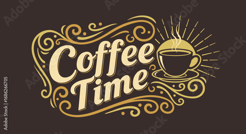 Relax and enjoy: Coffee Time design with swirling flourishes and vintage charm, perfect for cafe promotions