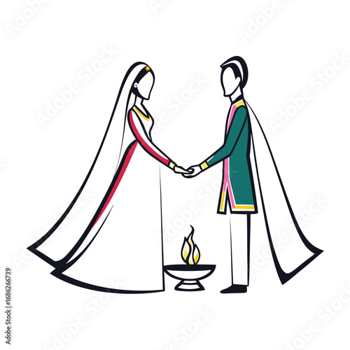 Traditional Indian Wedding Ceremony with Bride and Groom Sharing Light Symbolic of Their Union and New Beginnings
