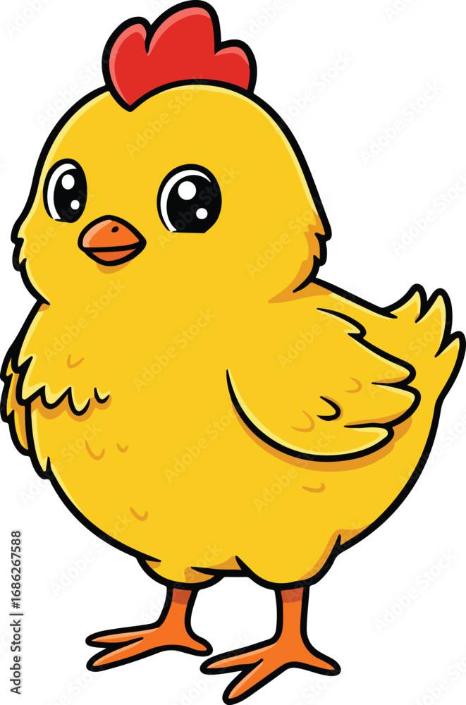 Fototapeta premium A cute and fluffy baby chick with a red comb, vector illustration