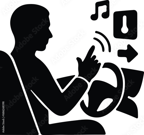 Illustrator Vector Person driving modern car touching screen technology silhouette