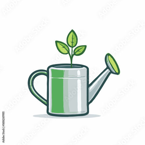 Green sprout growing in a watering can, concept of growth and care
