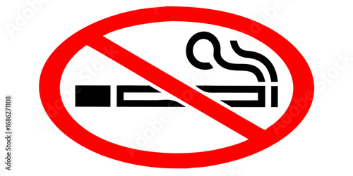 Red prohibition sign with a diagonal line on a black background
