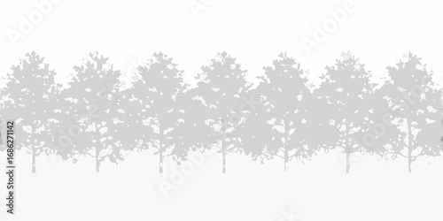 Monochromatic silhouette of a dense forest canopy with visible tree trunks