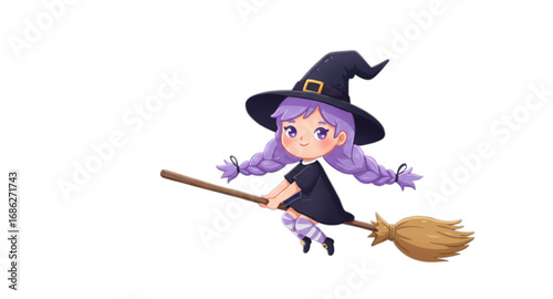 halloween witch with broom