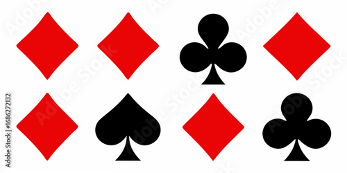 Playing card suits diamonds clubs spades in red and black