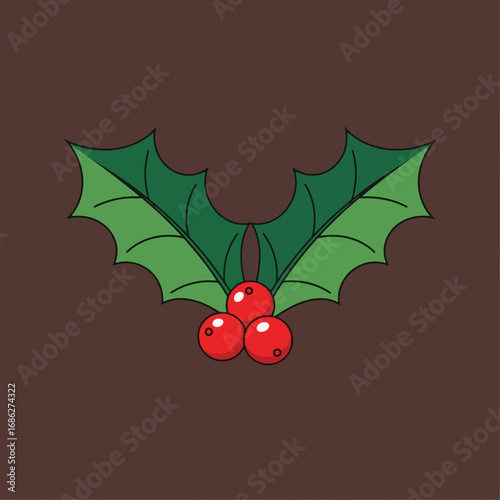 Vector art of a stylized illustration of a holly sprig with green leaves and red berries, symbolizing christmas and winter holidays