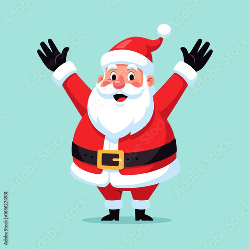 Vector art of cheerful cartoon santa claus with arms raised in a welcoming gesture, celebrating the holiday season with joy and festive spirit, perfect for christmas