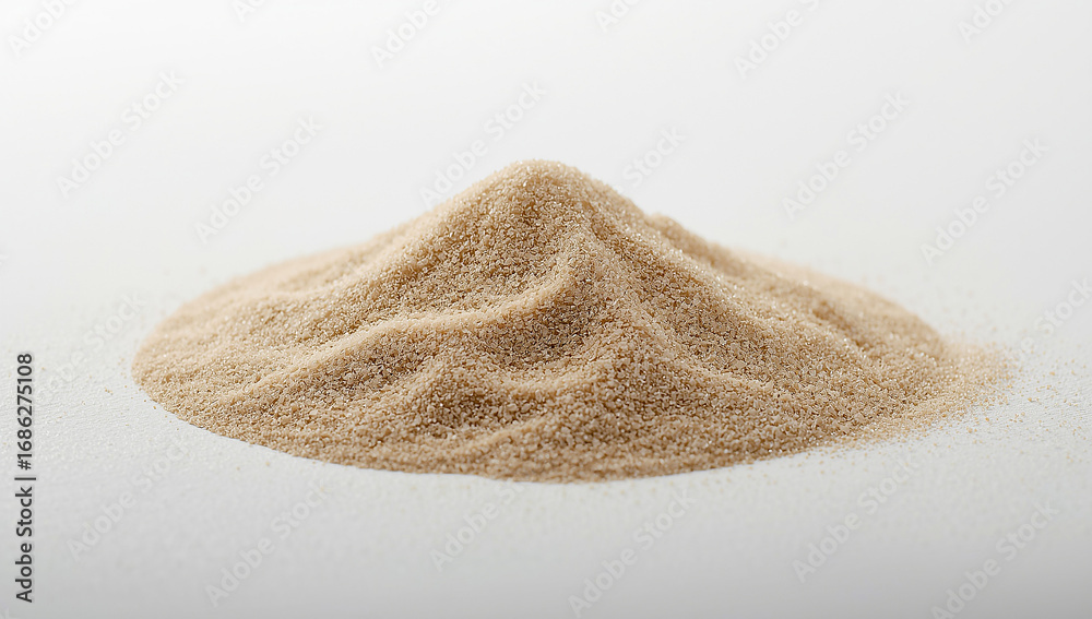 Fototapeta premium Pile of Light Brown Sand on a White Surface, Close-Up