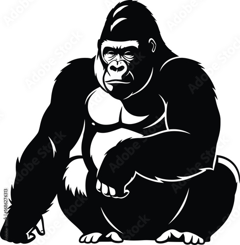 Illustration of a gorilla, showcasing its powerful build and intense gaze, a symbol of strength and resilience