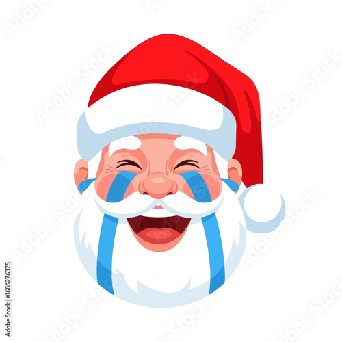 Vector art of closeup of santa claus face laughing with tears of joy