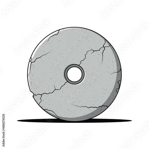 Ancient stone wheel with cracks and a central hole, perfect for history and design concepts