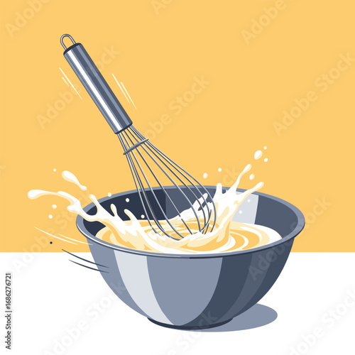Whisking batter in a bowl, a perfect illustration for culinary projects or cooking blogs