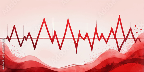 A vibrant red heart on a medical graph illustrates a healthy heartbeat pulse, a vital trace of life on an EKG monitor