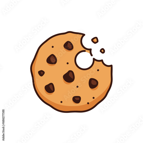 Delicious chocolate chip cookie with a bite taken out, perfect for food blogs and branding