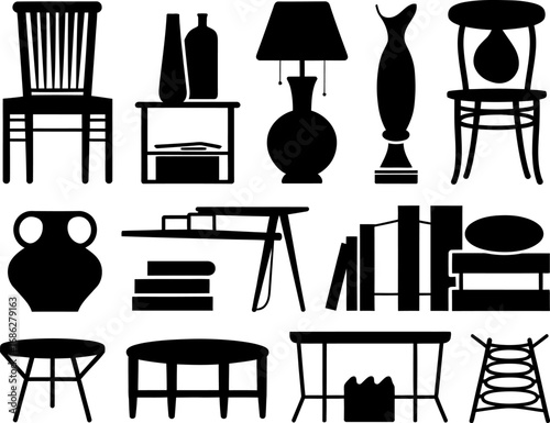 Furniture silhouette design bundle creative vector pack for logo poster card wall art illustration
