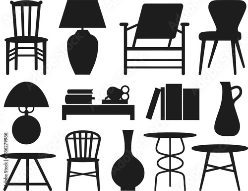 Furniture silhouette collection vector design for creative artwork poster t shirt and digital use
