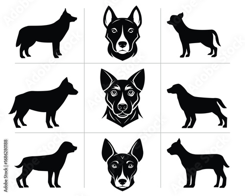 dog kutta set collection pack bundle black shape icon silhouette vector flat illustration design on white background