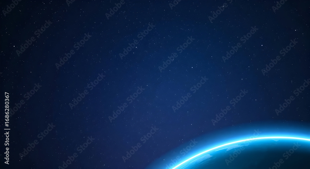 Obraz premium Celestial Sphere A Glowing Blue Planet in the Dark Universe