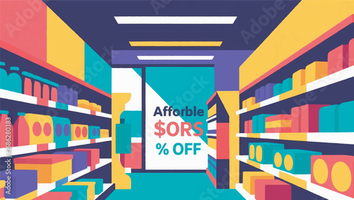 Illustration of Affordable Supermarket Prices with Grocery Background Design Template
