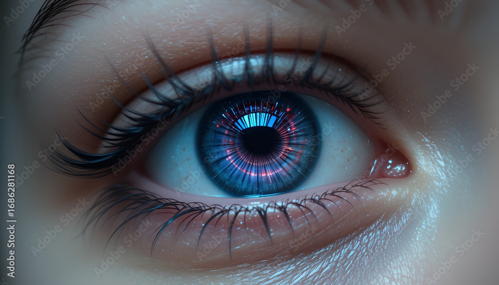Fototapeta premium A mesmerizing closeup of a human eye with vibrant blue and purple hues