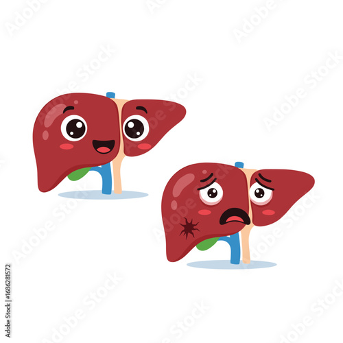 Healthy and unhealthy liver illustrations, perfect for medical, health, and educational use