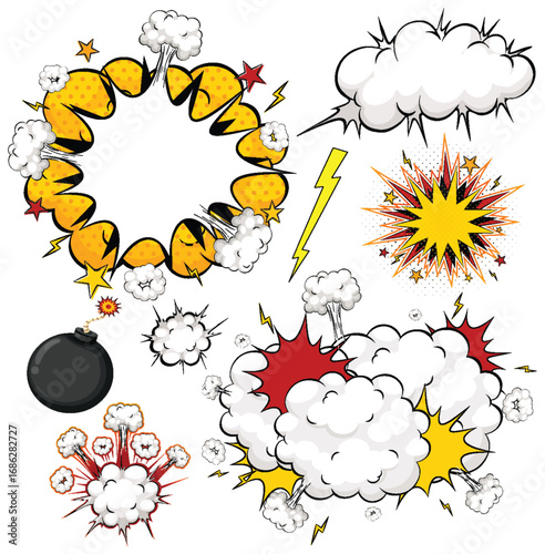 Comic Style Explosions and Smoke Vector Elements