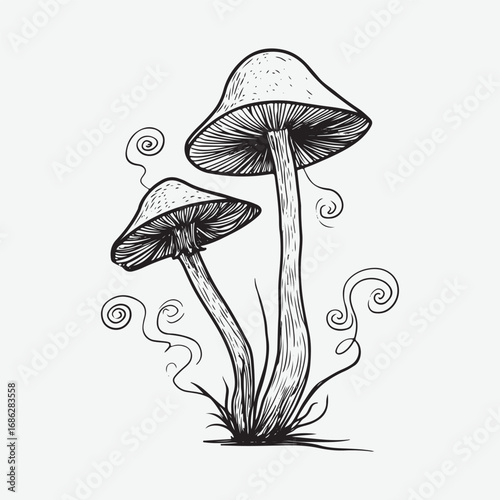 Mushroom Sign Symbol Vintage Graphic Icon Symbol, Mushroom Drawn Minimalist Simple Silhouette Art