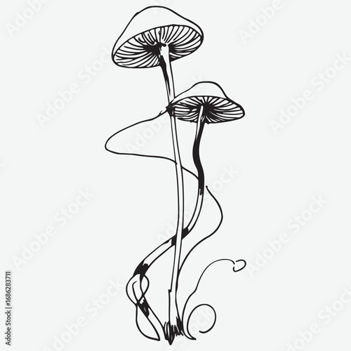 Mushroom Sign Symbol Vintage Graphic Icon Symbol, Mushroom Drawn Minimalist Simple Silhouette Art