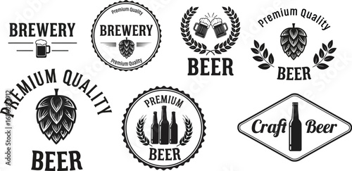 Vintage Craft Beer Brewery Emblems and Premium Quality Beer Labels Collection Vector Set for Bar Restaurant Branding and Homebrewing Design Elements