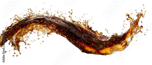 Dynamic splash of amber liquid creating a fluid, dynamic effect against transparent nothingness