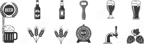 Comprehensive Collection of Beer Icons and Brewing Elements for Pubs Breweries and Beverage Design Projects