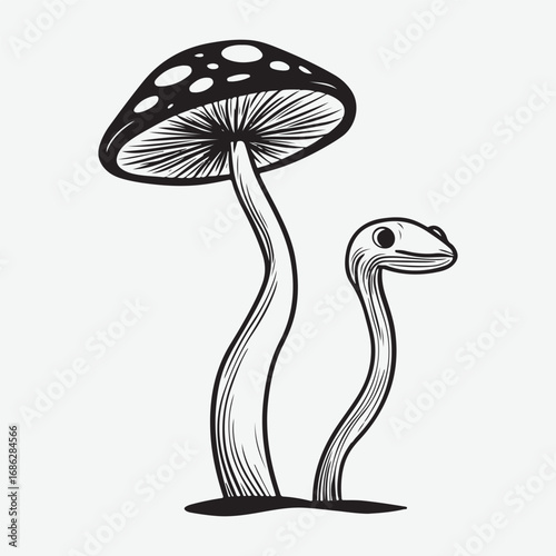 Mushroom Sign Symbol Vintage Graphic Icon Symbol, Mushroom Drawn Minimalist Simple Silhouette Art