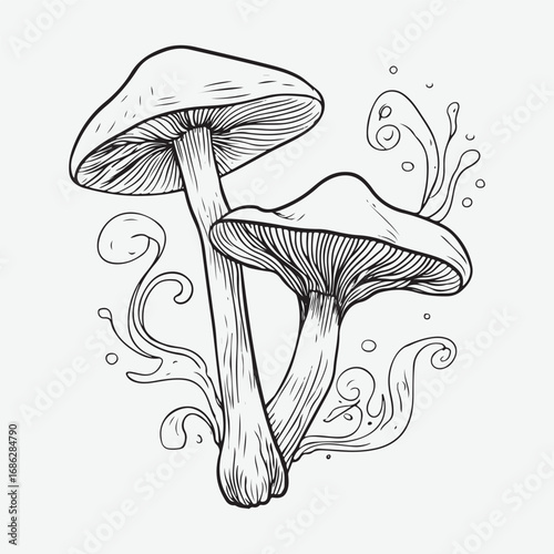 Mushroom Sign Symbol Vintage Graphic Icon Symbol, Mushroom Drawn Minimalist Simple Silhouette Art