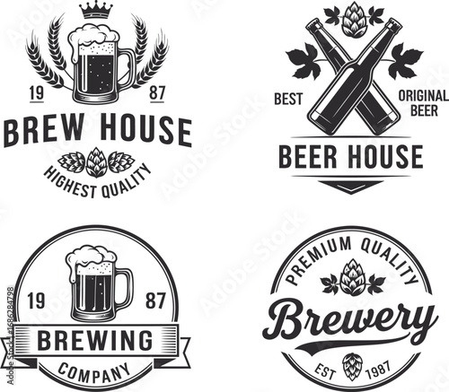 Vintage Brewery and Beer House Logos Collection Classic Craft Beer Brewing Company Emblems Design Elements
