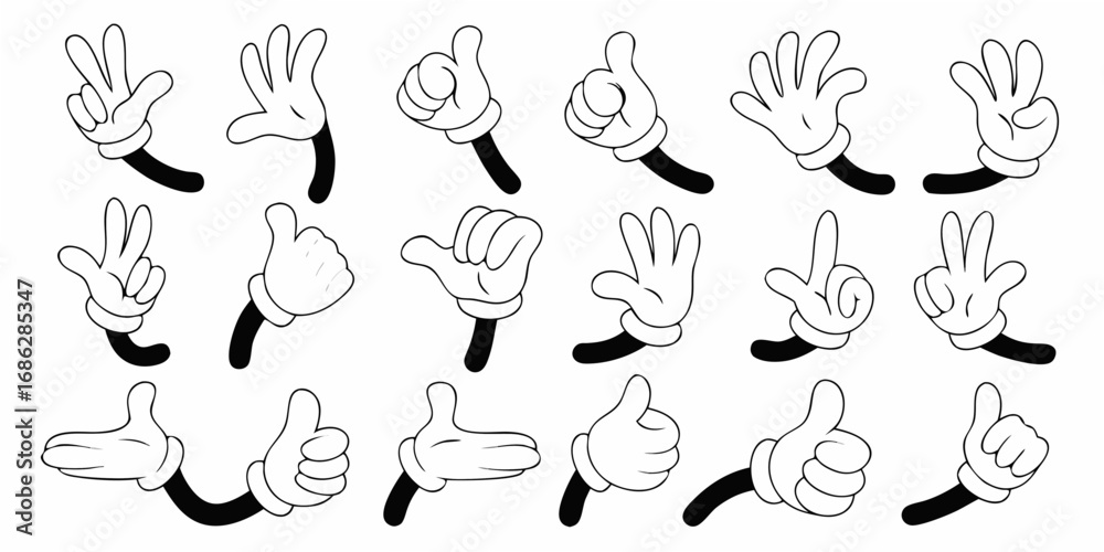 Fototapeta premium Collection of cartoon hands with different gestures and poses