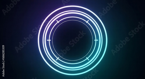 Futuristic neon circle with crosshair for technology and science concept