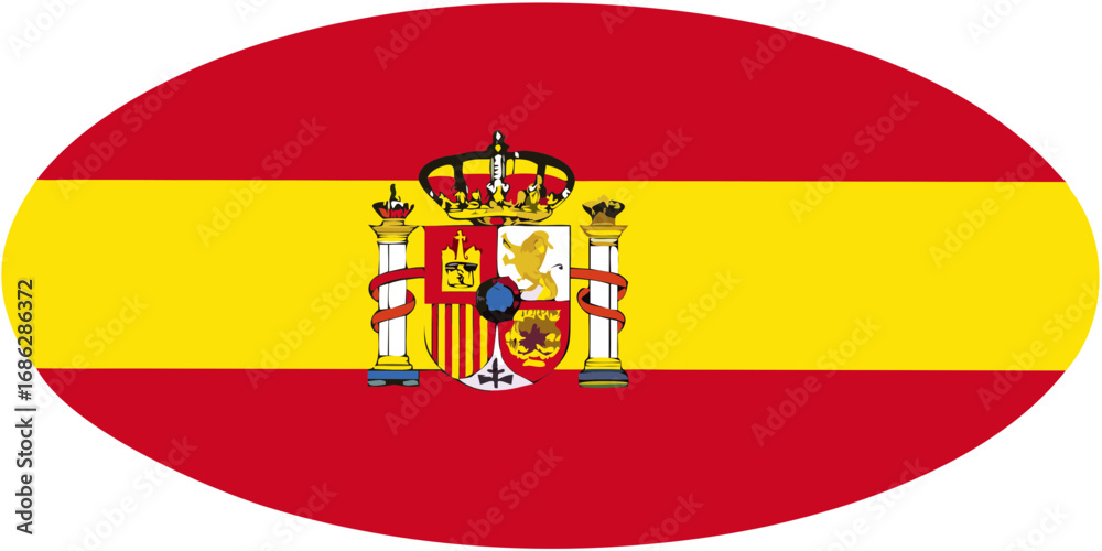 Obraz premium Spanish flag with coat of arms in a circular frame