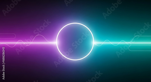 Wallpaper Mural Abstract neon glowing circle frame with wave line on dark background Torontodigital.ca