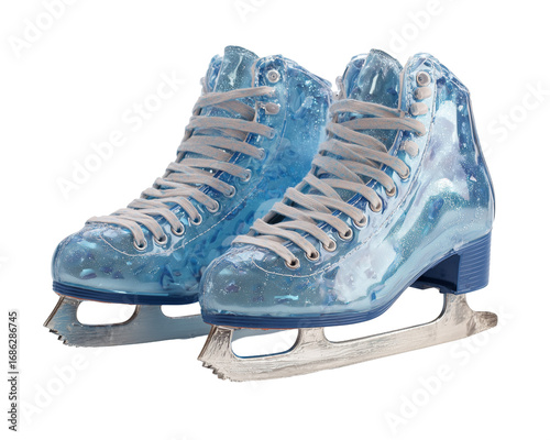 Pair of light blue ice skates with laces