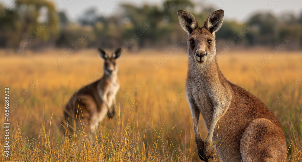Fototapeta premium 341-Kangaroos in the Australian outback, posing for the camera.