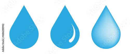 Water drop icons. Simple blue water droplet symbol. Transparent vector