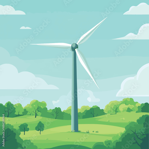 Green electric wind turbine. Environmental and Ecology concept , vector style simple color