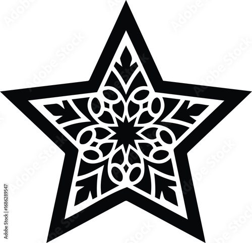 Geometric Star: A geometrically precise, black star featuring an intricate interior design, perfect for representing elegance and celebration. 