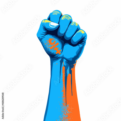 Bold vector illustration of a raised female fist with the gender equality symbol, representing strength, activism, and the fight for women’s rights worldwide