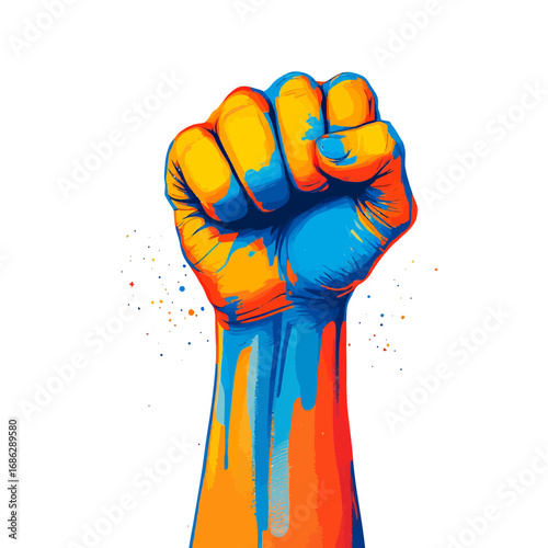 Bold vector illustration of a raised female fist with the gender equality symbol, representing strength, activism, and the fight for women’s rights worldwide
