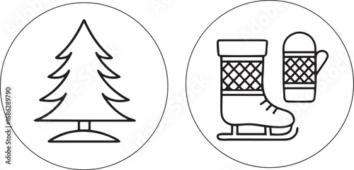Winter and Christmas Line Icons Set – Holiday, Tree, Ice Skating, Gloves, and Seasonal Vector Pack